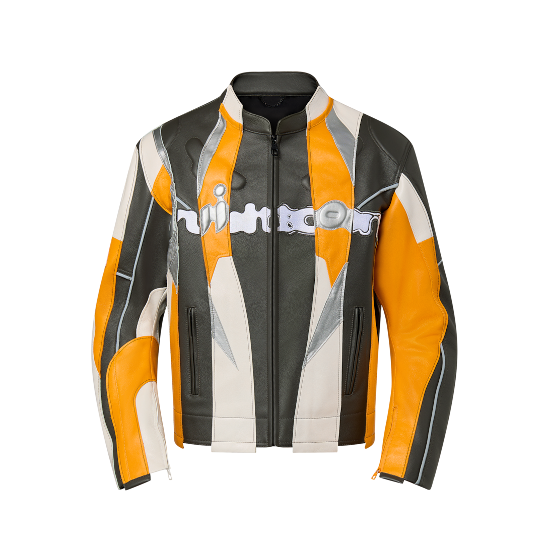 Orange leather motorcycle clearance jacket